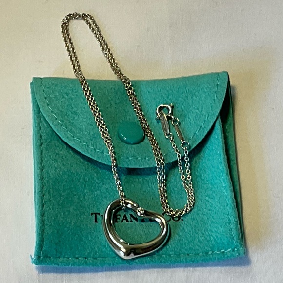 Tiffany & Co. Elsa Peretti Silver Open Heart Diamond Pendant Necklace 18" - Picture 8 of 11